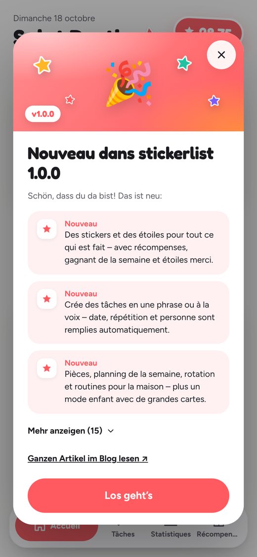 Après la mise à jour : l’essentiel en un coup d’œil.