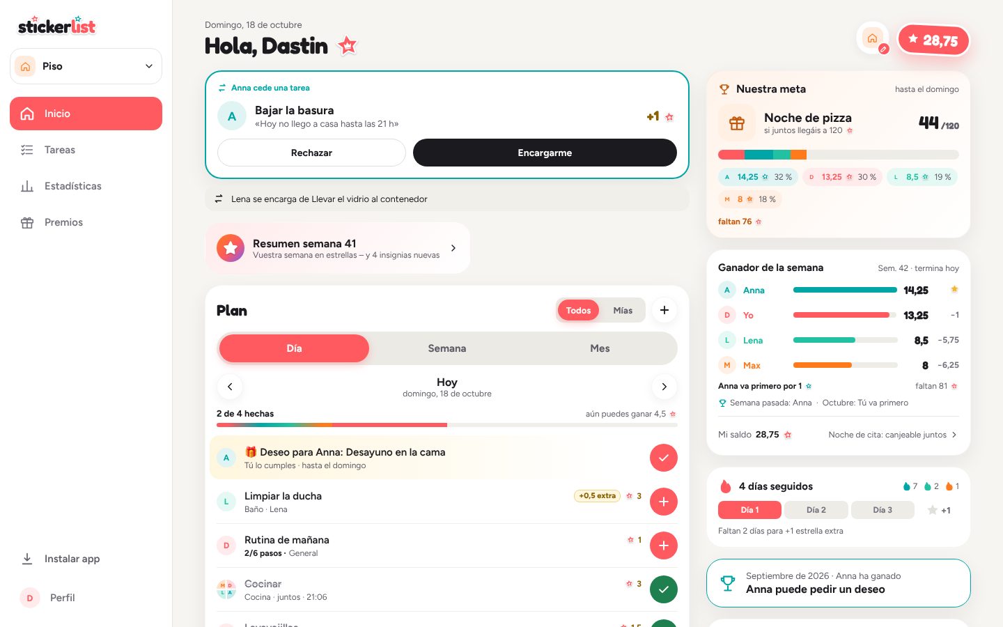 En el navegador del Mac: plan, objetivo común y ganador de la semana, uno al lado del otro.