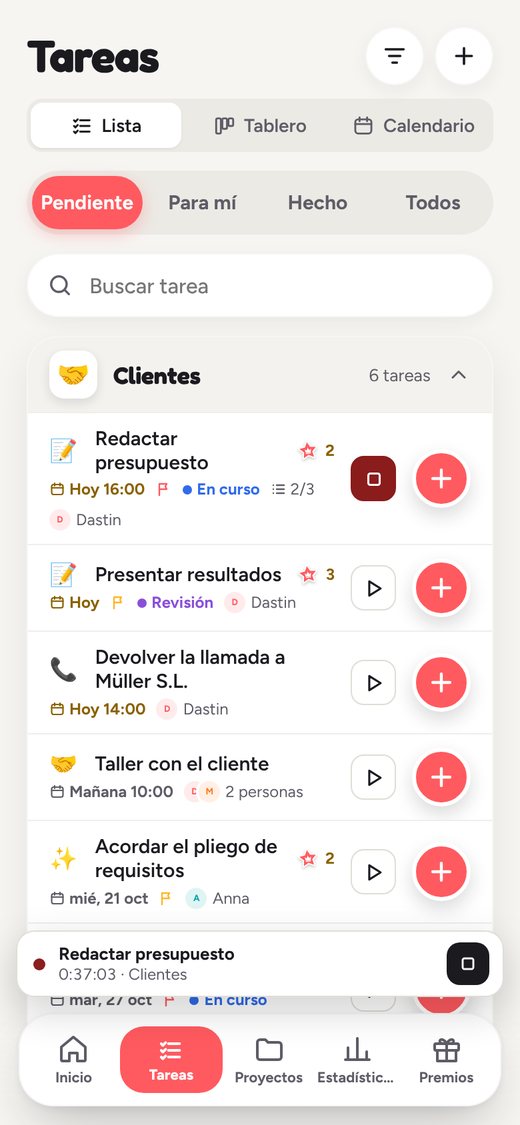El temporizador está en la propia tarea. La barra de abajo muestra lo que está en marcha.